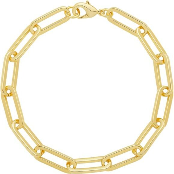 14k Gold Plated Chunky Chain Link Bracelet Paperclip Style Jewelry Gift Women - Picture 3 of 4